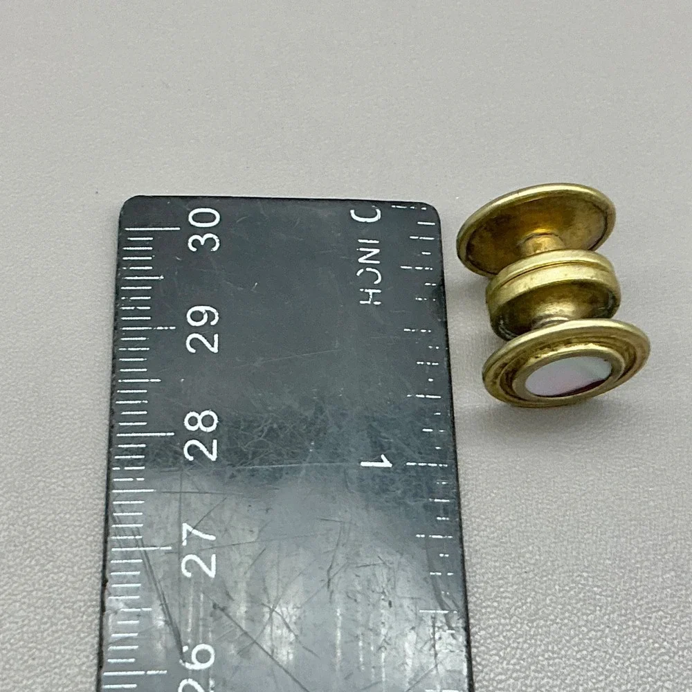 Vintage Cobslink Mother of Pearl Gold Tone Snap Cufflinks Round Bezel Pair